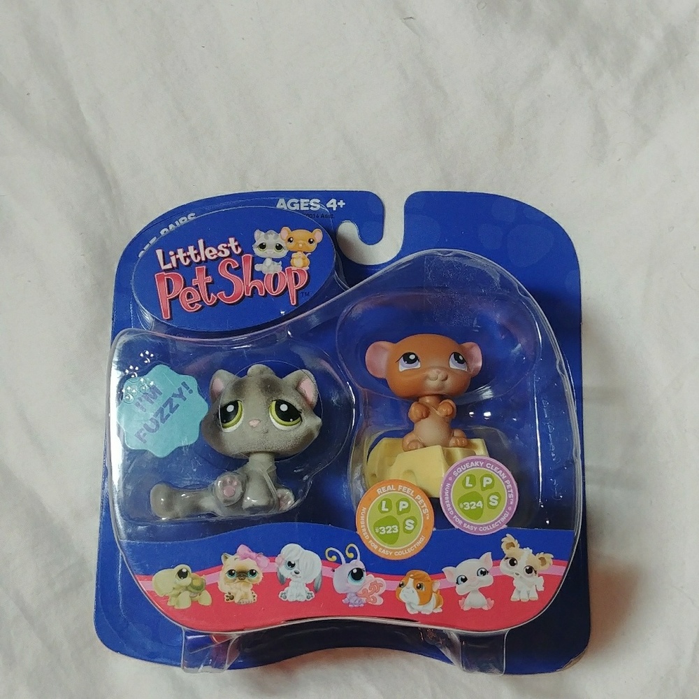 🆕 Littlest Pet Shop fuzzy cat & mouse 323 & 324
